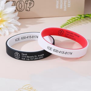 Pulsera de alerta médica personalizada, identificación de emergencia personalizada, pulsera de silicona para alergias