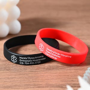 Custom Silicone Medical Alert Bracelets, Waterproof Medical ID Bracelets, Emergency Bracelets for Men, Emergency ID Wristband