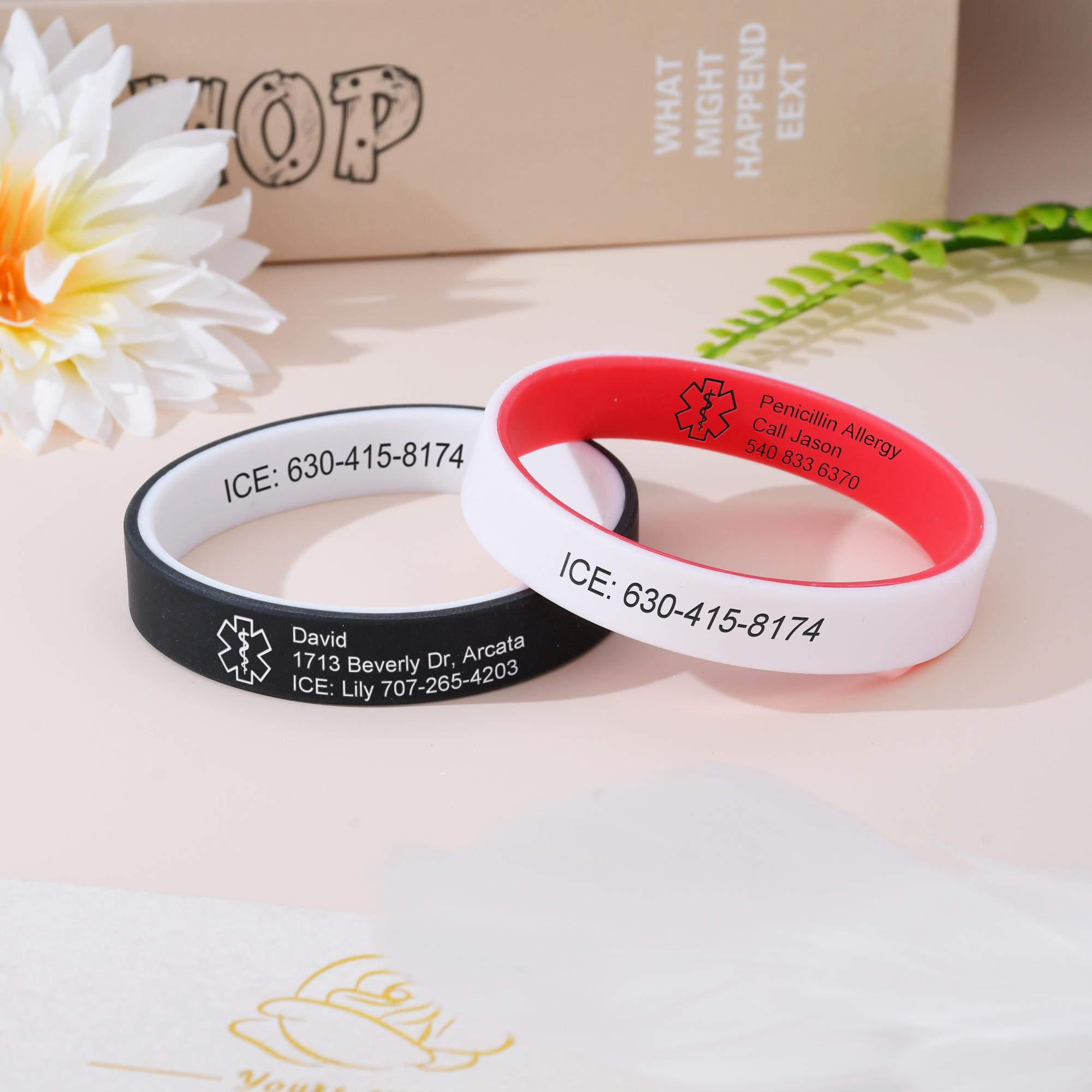 2 Bracciali In Silicone Rosso Avviso Medico – DEFIBRILLATORE – SayitBands - Foto 4