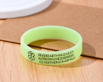 Custom Engraved Silicone Medical ID Bracelet, Luminous Emergency Alert