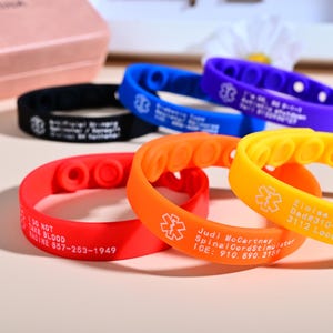 Engraved Silicone Medical Alert Bracelet, Adjustable Medical ID Bracelet, Rubber Emergency Bracelets, Kids Autism Bracelet, Allergy Bracelet