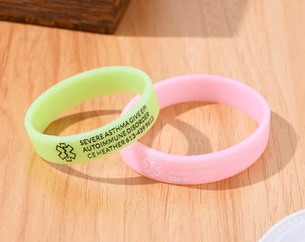 Leuchtendes medizinisches ID-Armband, medizinisches Alarmarmband aus Silikon für Frauen, Kinderidentifikations-Armband, Autismus-Armbänder, Alarmarmband