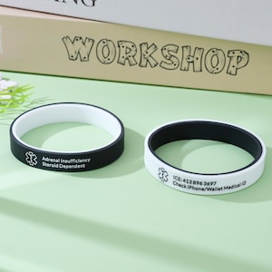 Doppelschicht Notfallarmband, Silikonarmband für Allergiker, Notfallarmband mit Gravur, 6 Farben