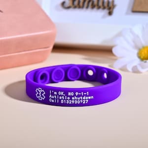 Custom Silicone Medical Alert Bracelet, Adjustable Medical ID Bracelet, Rubber Emergency Bracelets, Kids Autism Bracelet, Allergy Bracelet