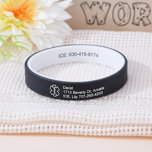 Benutzerdefinierte wasserdichte medizinische Alarm Armband, medizinische ID Armband, Silikon Notfall Armband, Allergie Armband, Typ 1/2 Diabetes Armband