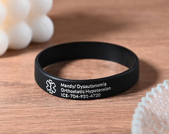 Customized Silicone Wristband, Medical Alert Bracelets, Waterproof Medical ID Bracelets, Emergency Contact Silicone Band, Unisex Medical ID
