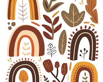 Paquete de imágenes prediseñadas de elementos bohemios: 6 páginas, más de 100 elementos (SVG, PNG, JPEG)