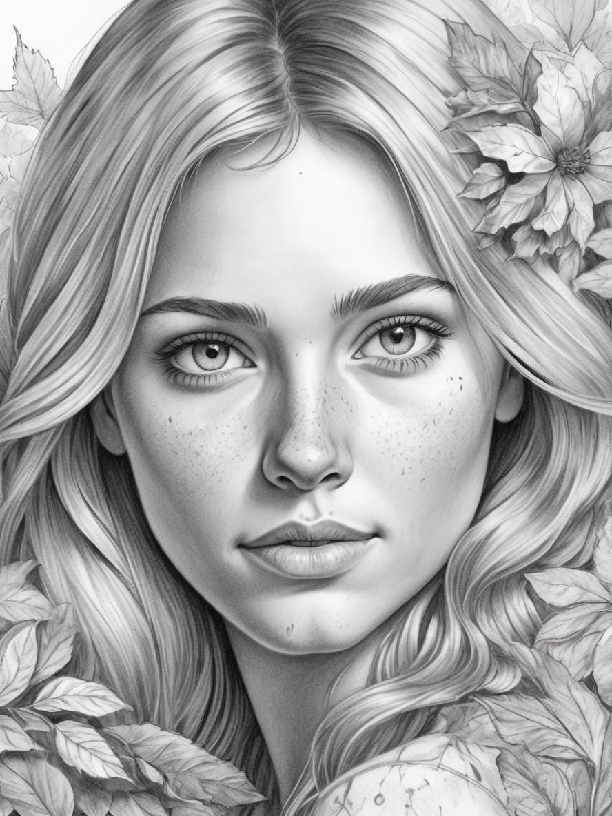 Beautiful Women, 50 Coloring Pages, Grayscale Coloring Book, Pretty ...