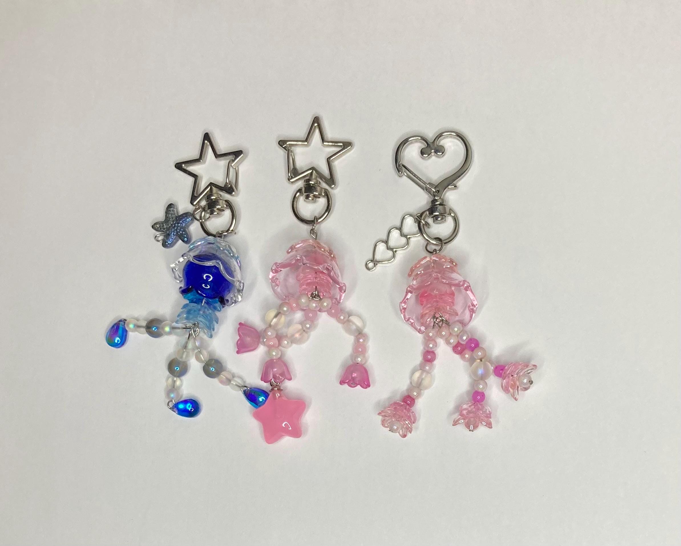 ミニクラゲキーホルダー｜ハンドメイドキーホルダー｜ビーズ