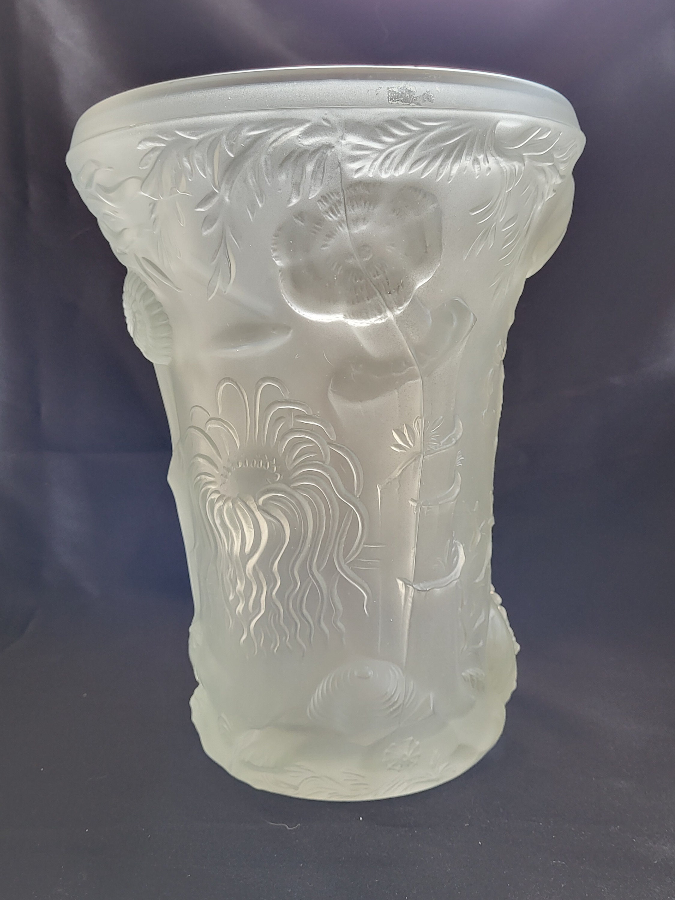 Lalique Frosted Glass Vase With Raised Texture Sea Creatures - Etsy