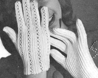 Patrón de guantes de ganchillo de los años 40 - Guantes vintage de encaje con ojales para mujer - Descarga digital en PDF