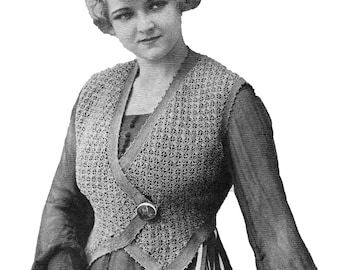 Patrón de chaleco de crochet de 1917 / Glossilla Blue Book, década de 1910, vol. 10. / Spencer de golf para mujer (Descarga digital en PDF)