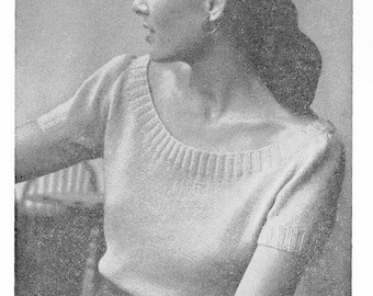 Patrón de tejido para suéter vintage de cuello redondo de los años 50 (descarga digital en PDF)