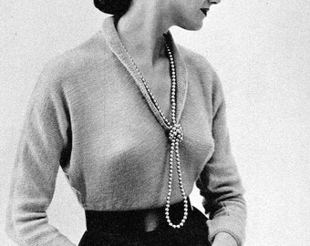 Patrón de tejido de suéter Dolman de los años 50 - Suéter-blusa vintage con cuello para mujer - Descarga digital en PDF