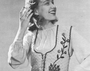 Patrón de chaleco de ganchillo de los años 40 - Chaleco de punto vintage sin mangas con cordones - Descarga digital en PDF