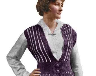 Patrón de chaleco de ganchillo tunecino vintage de 1919 – Suéter eduardiano de la década de 1910 (Descarga digital en PDF)