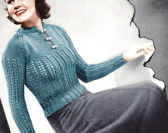 Patrón de tejido de suéter multitalla de los años 30 - Suéter grueso vintage de punto rápido para mujer - Descarga digital en PDF