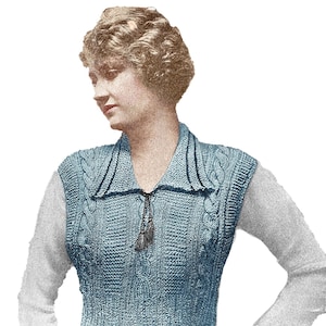 Vintage Vest Knitting Pattern - Clark&#39;s ONT Knitting and Crochet Book 6 - 1910s 1920s Women&#39;s Cable Knit Vest Pattern -  PDF Download