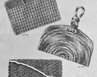 Patrones de bolsos de crochet vintage de los años 30: cartera, bolso de mano, clutch (descarga digital en PDF)