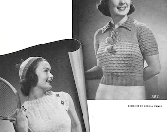 Patrón de tejido de suéter de los años 30: 2 suéteres vintage para mujer con gorro de crochet (Descarga digital en PDF)