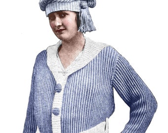 Patrón de suéter de ganchillo tunecino vintage de 1919 - Estilo eduardiano de la década de 1910 (Descarga digital en PDF)