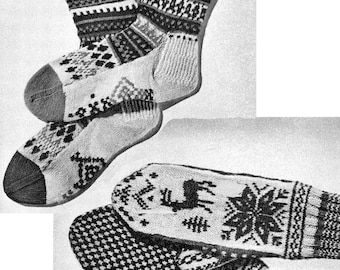 Patrón de punto para calcetines y manoplas Fair Isle para hombre de los años 50: Conjunto de invierno noruego (Descarga en PDF)