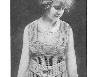 Patrón de chaleco de ganchillo filet vintage de 1919 – Suéter de encaje de la década de 1910 – (Descarga digital en PDF)