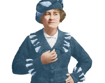 Patrón de tejido de cárdigan y boina para mujer, década de 1910 (descarga digital en PDF)