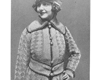 Patrón de suéter y gorro de punto vintage de la década de 1910 (descarga digital en PDF)