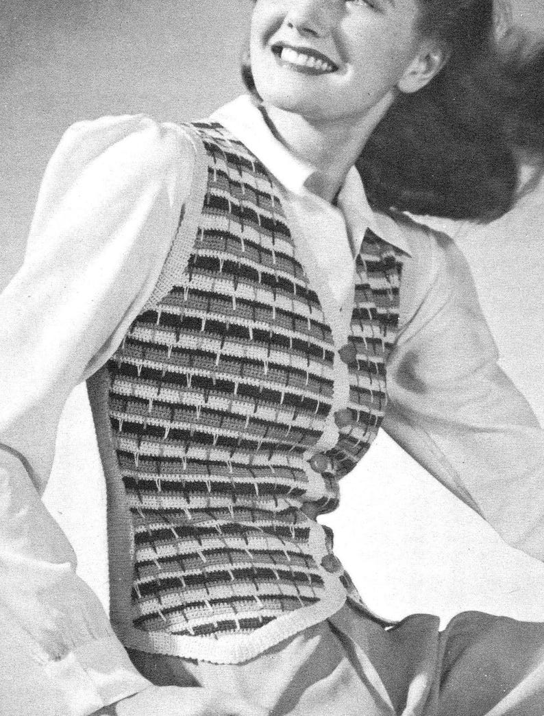 1940s Vest Crochet Pattern | Vintage Women's Colorwork Sleeveless ...