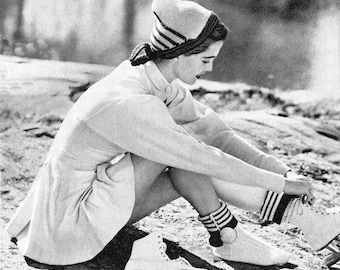 Patrón de tejido para capucha y calcetines de duendecillo de los años 50: Conjunto de invierno vintage (descarga digital en PDF)