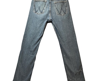 Wrangler Relaxed Fit Mens Jeans 32x32 (30x31) Blue Denim Distressed 10MGW25RI