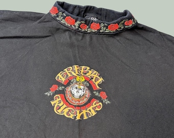 VTG Factory Artwear T-Shirt Mens M Tribal Rights Black Mock Neck Rose 1993 USA