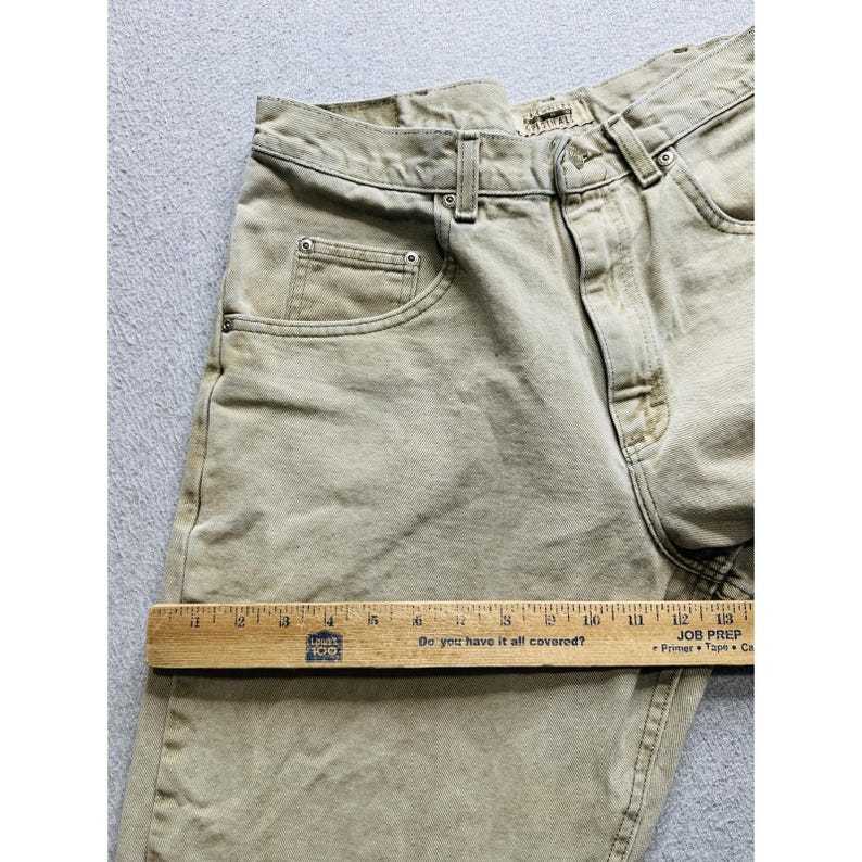 VTG Wrangler Jeans Mens 33x27 Khaki Tan Hero Originals Straight Leg Stained image 12