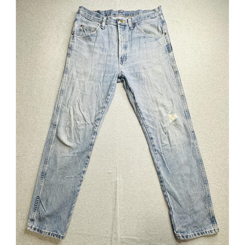 VTG Wrangler Blues WB902GI Jeans Mens 33x32 Blue Denim Light Wash Straight Leg image 4