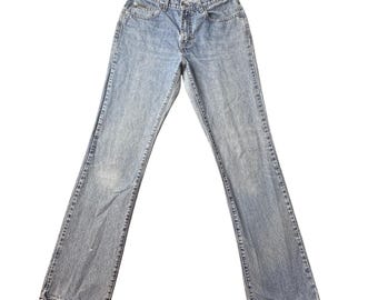 Vaqueros Calvin Klein Vintage para mujer, talla 8, color azul claro, pierna recta, denim, bajo deshilachado.