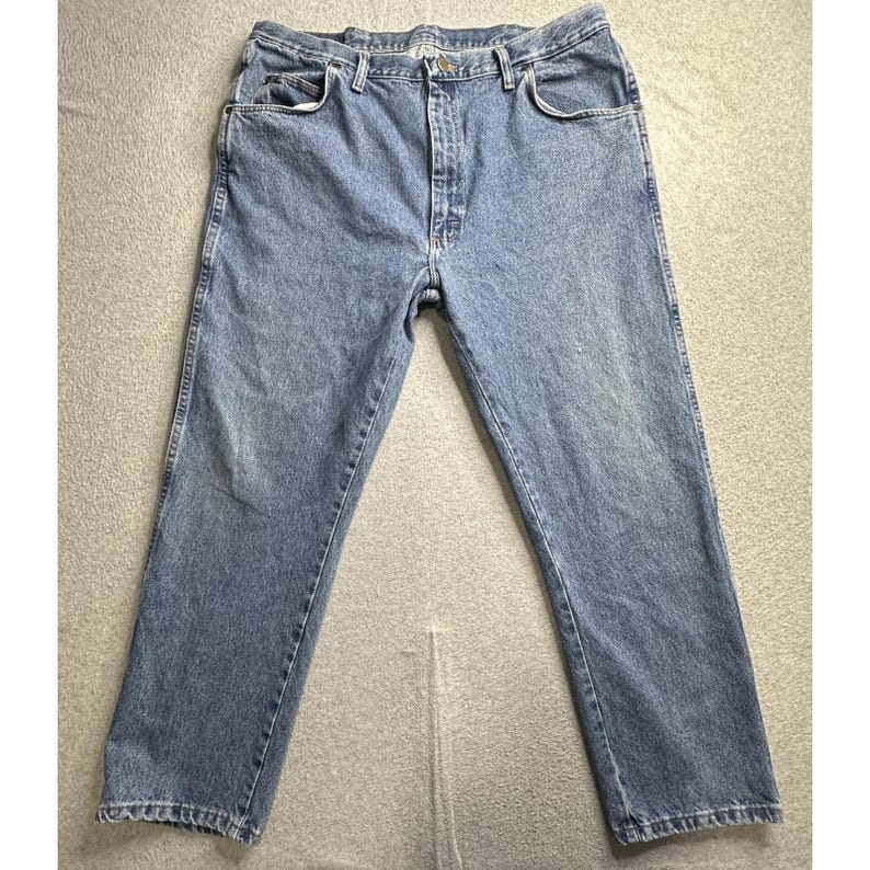 Wrangler Jeans Mens 40x30 Relaxed Fit Straight Leg YKK Zip Vintage Style Denim P image 7