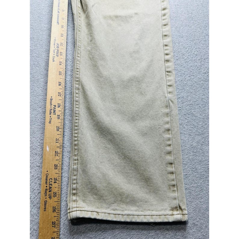VTG Wrangler Jeans Mens 33x27 Khaki Tan Hero Originals Straight Leg Stained image 14