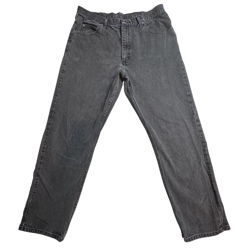 Vintage Wrangler Jeans Mens 38x34 (36x32) Charcoal Wash Black Denim Straight Leg image 2