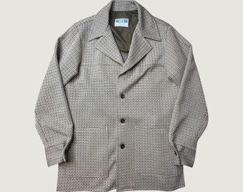 Vintage Farah Jacket Mens M Time Out Leisure Houndstooth Brown 70s Button Front
