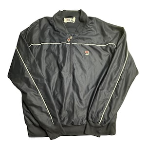 Giacca a vento vintage Fila da uomo, blu, con mezza zip, foderata, stile sportivo immagine 1