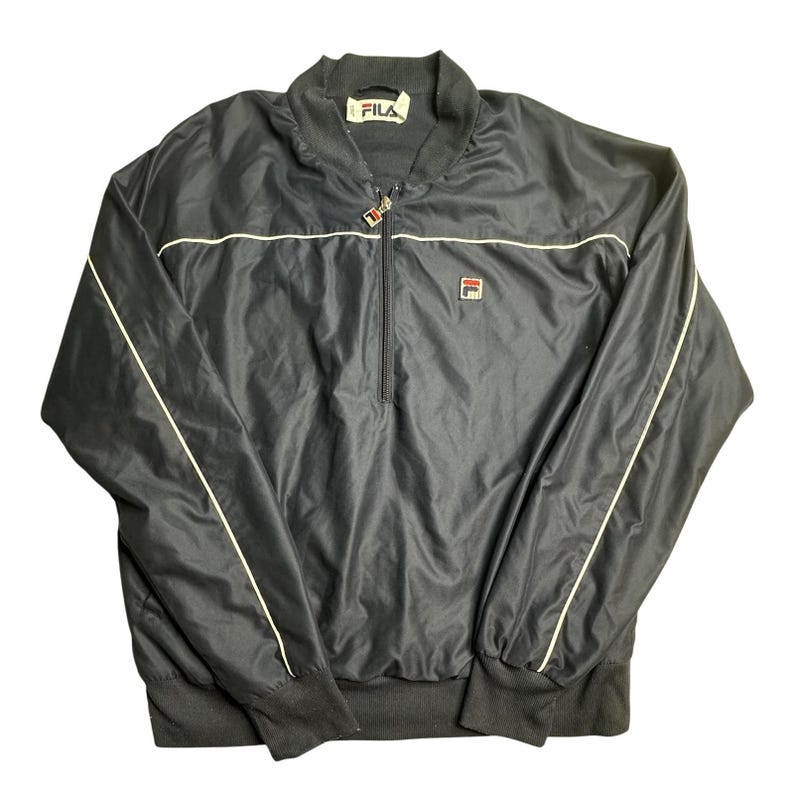 Giacca a vento vintage Fila da uomo, blu, con mezza zip, foderata, stile sportivo immagine 1