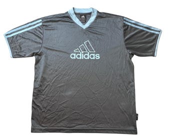 Vintage Adidas T-Shirt Boys L/14-16 Grey Climalite V-Neck Short Sleeve Logo Y2K