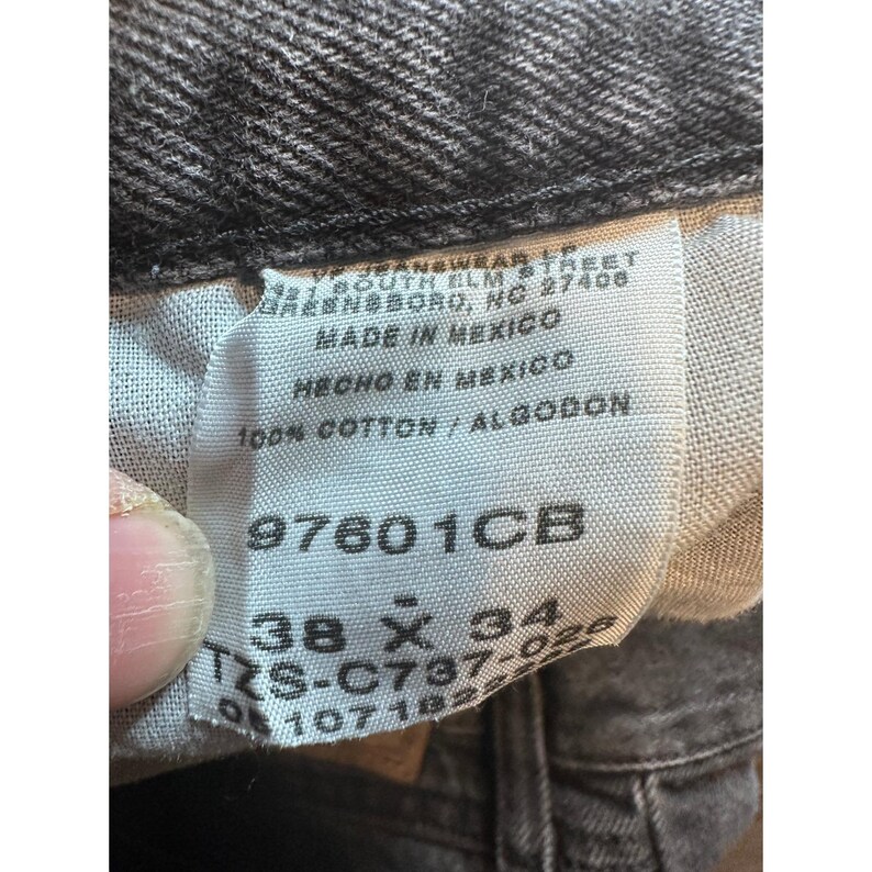 Vintage Wrangler Jeans Mens 38x34 (36x32) Charcoal Wash Black Denim Straight Leg image 3