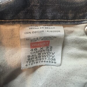 Vintage Wrangler Carpenter Jeans Mens 46x32 Blue Light Wash Relaxed Fit Workwear image 3