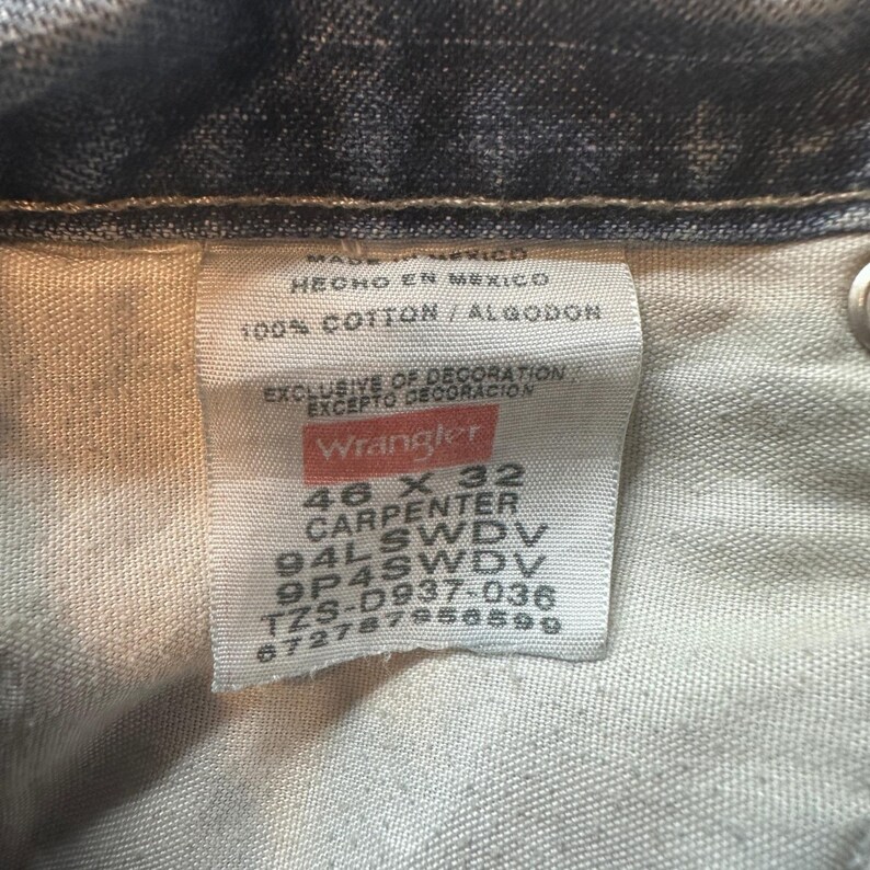 Vintage Wrangler Carpenter Jeans Mens 46x32 Blue Light Wash Relaxed Fit Workwear image 3