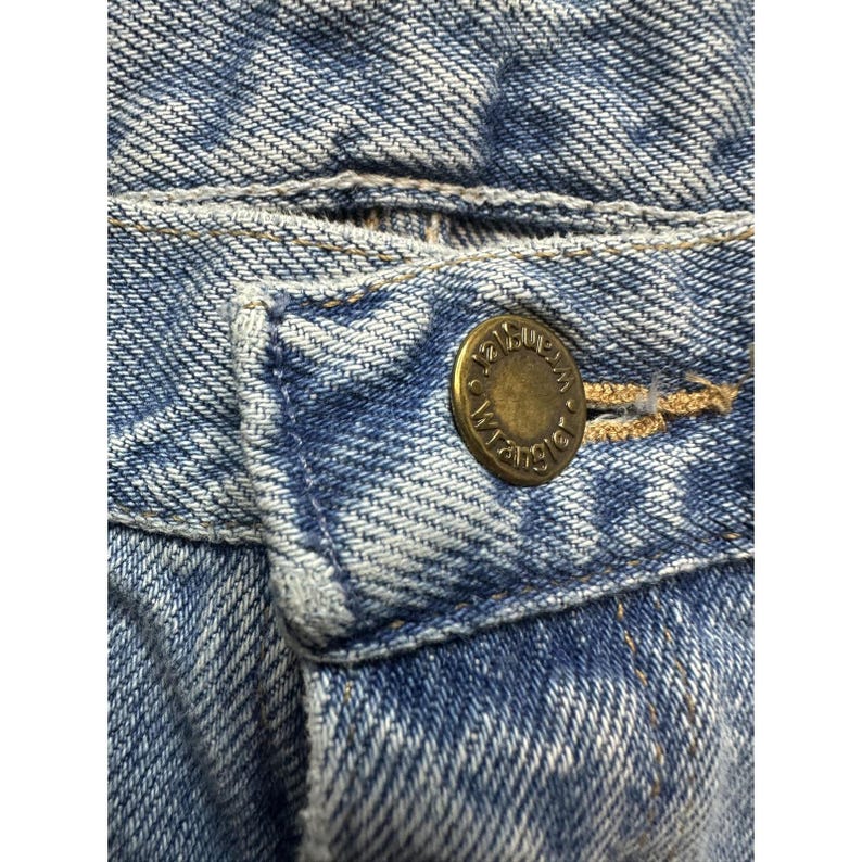 Vintage Wrangler-jeans heren 36 x 32 (32 x 30) lichte wassing authentiek denim, VS jaren 90 afbeelding 9
