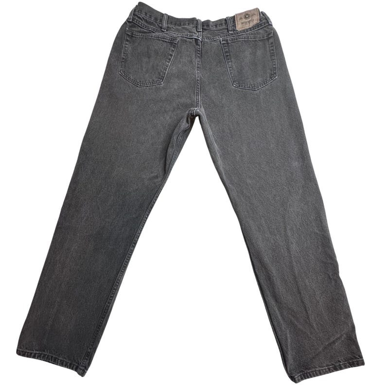 Vintage Wrangler Jeans Mens 38x34 (36x32) Charcoal Wash Black Denim Straight Leg image 1