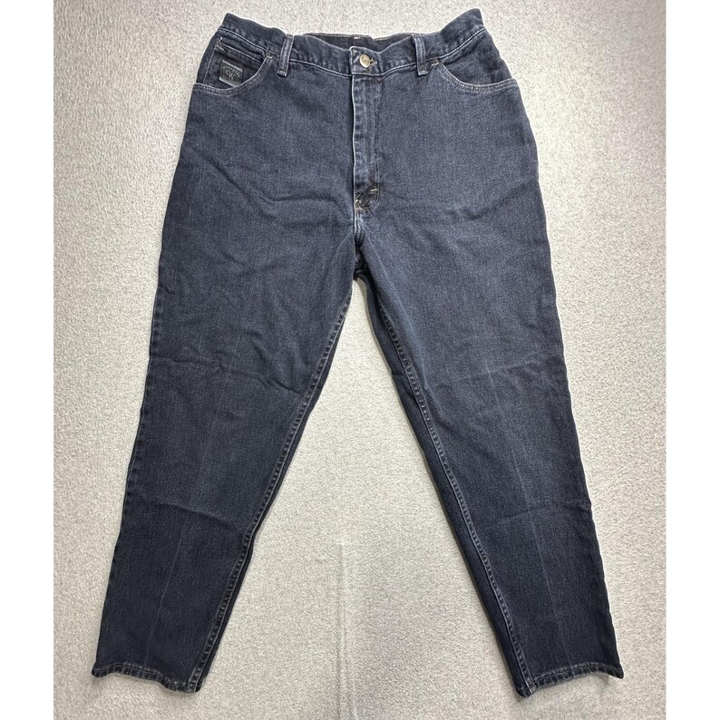 Vintage Wrangler-jeans dames 16 x 30 zwarte hoge taille taps toelopende denim gemaakt VS 90s afbeelding 5
