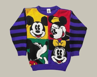 Vintage Mickey & Co Sweater Kids 6X E32003-01 Purple Mickey Mouse Minnie USA